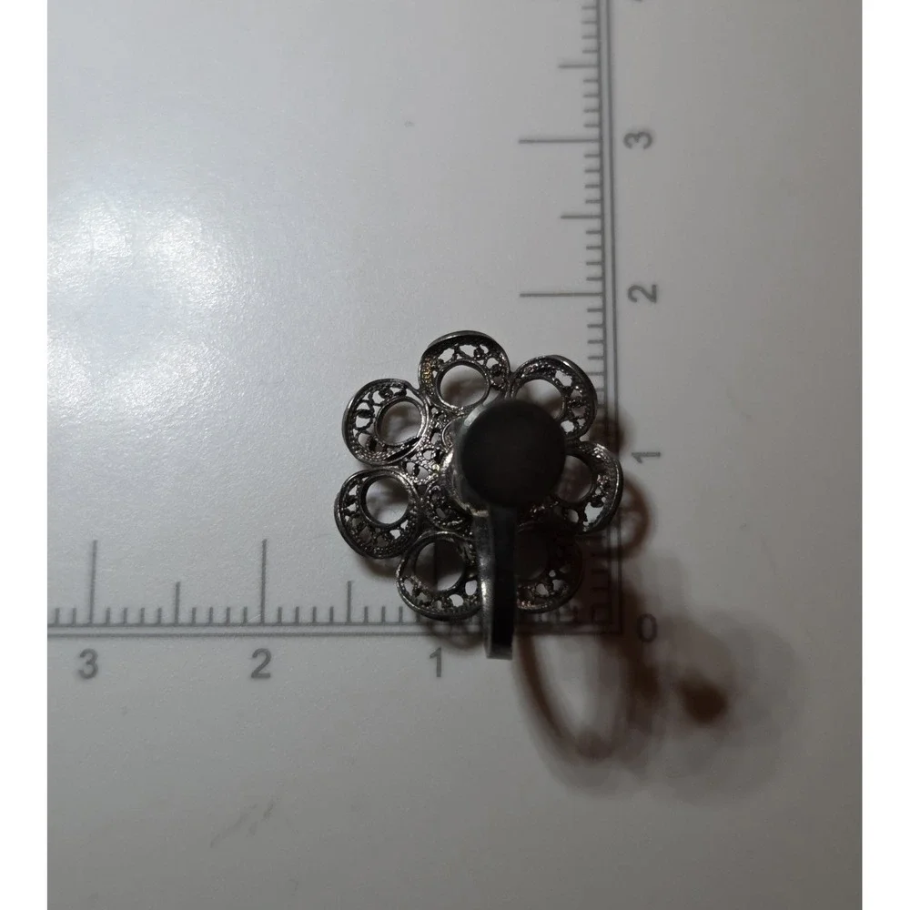 1950s 3D Sterling Silver Filigree Flower Screw Back Earrings